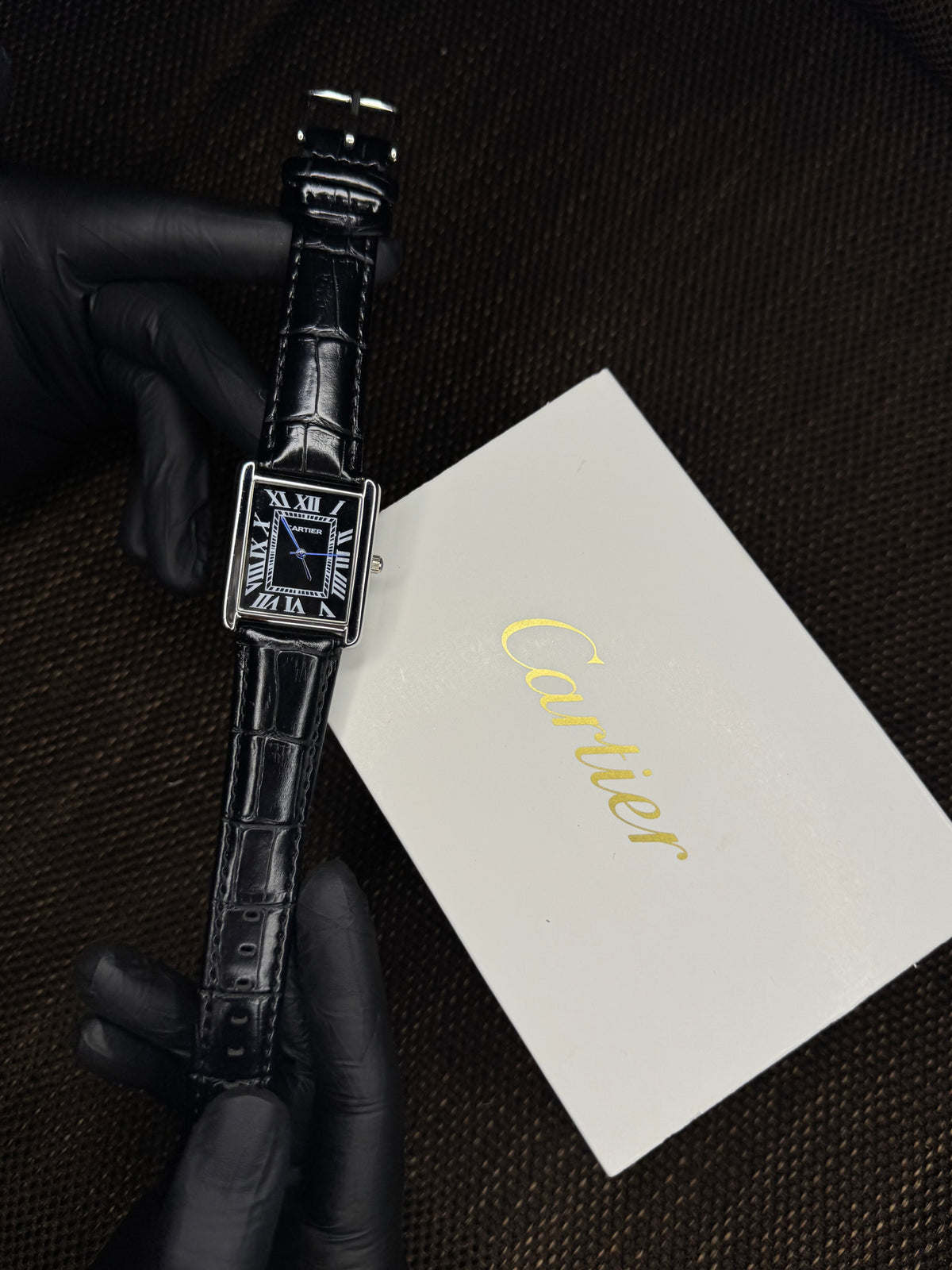 Cartier tank | leather black roman dial
