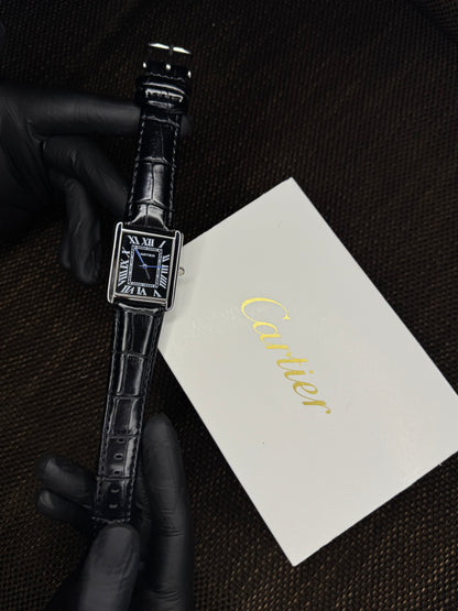 Cartier tank | leather black roman dial