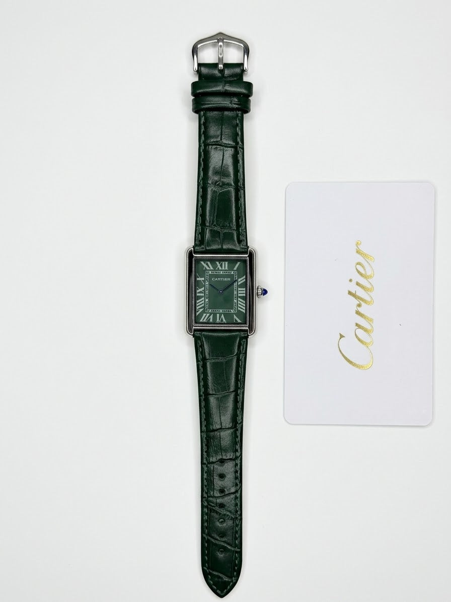 Cartier tank | leather green roman dial