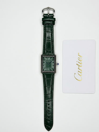 Cartier tank | leather green roman dial