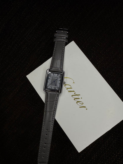 Cartier tank | leather grey roman dial