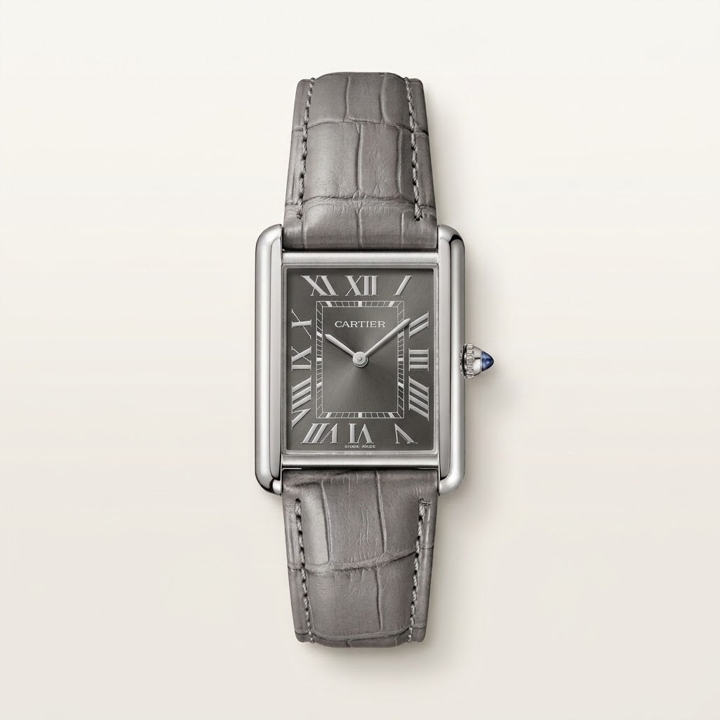 Cartier tank | leather grey roman dial