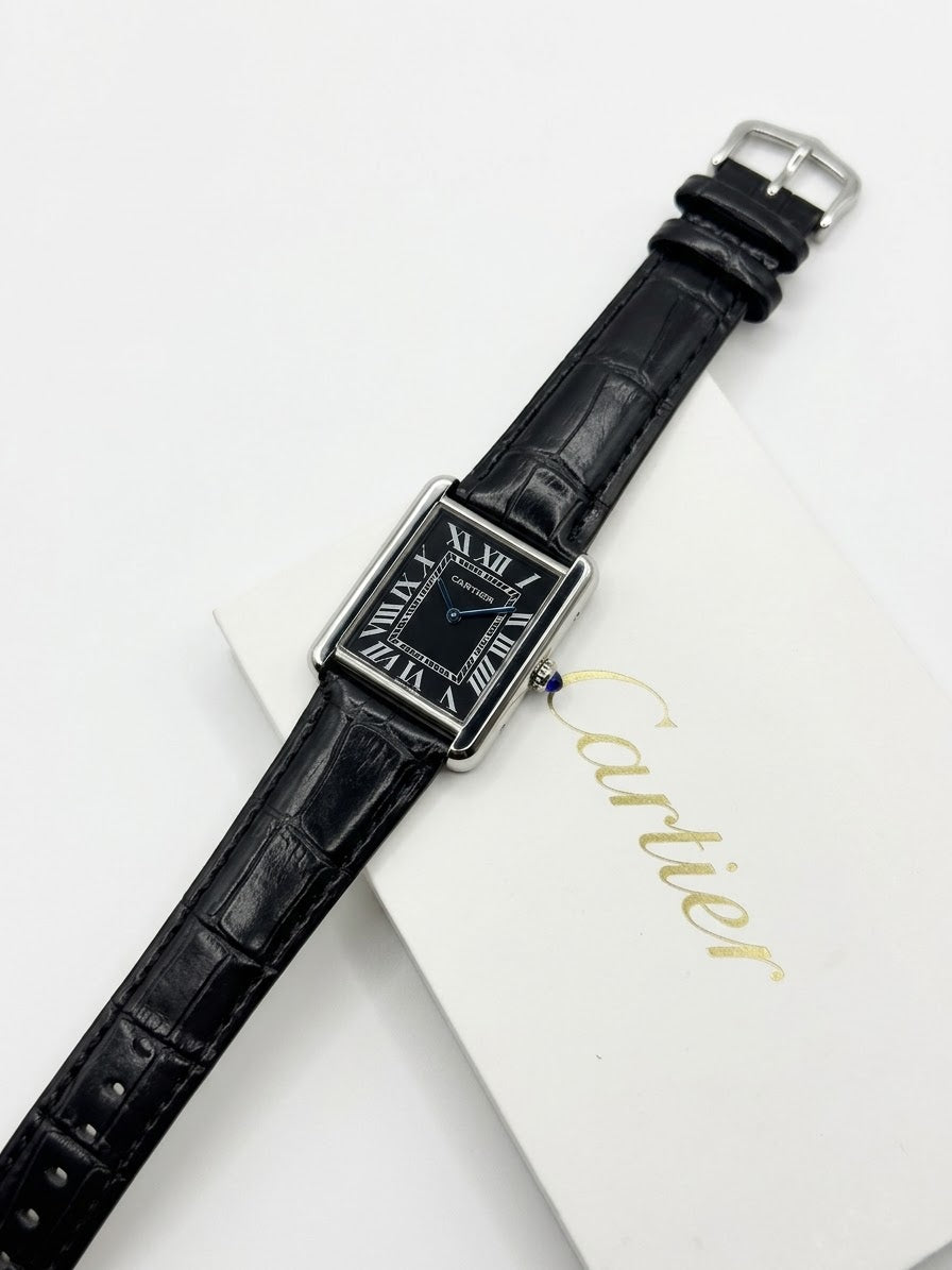 Cartier tank | leather black roman dial