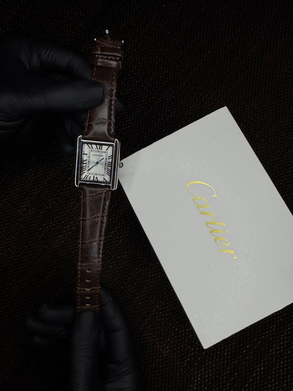 Cartier tank | brown silver roman dial