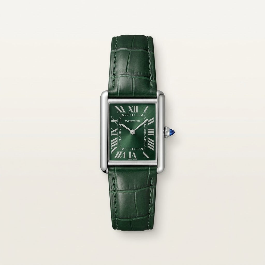 Cartier tank | leather green roman dial