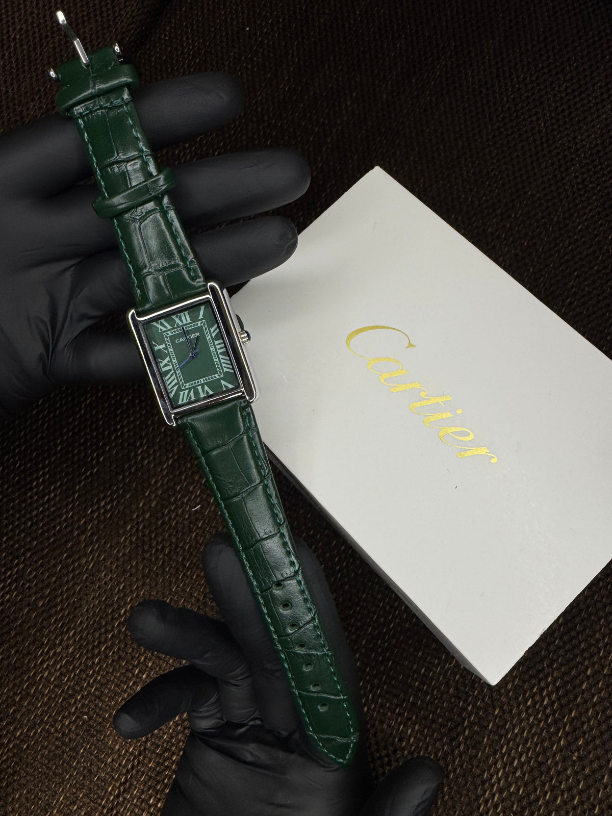 Cartier tank | leather green roman dial