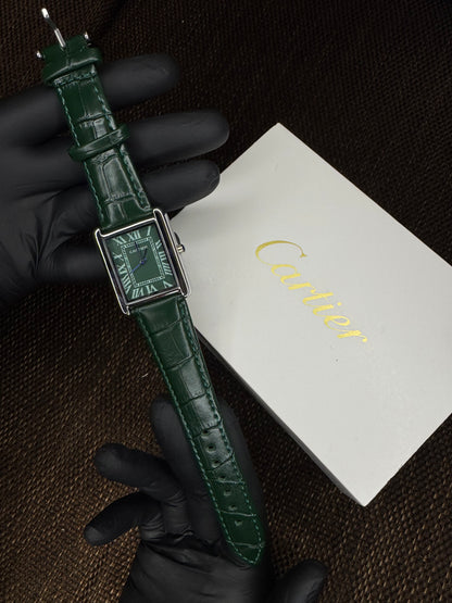 Cartier tank | leather green roman dial