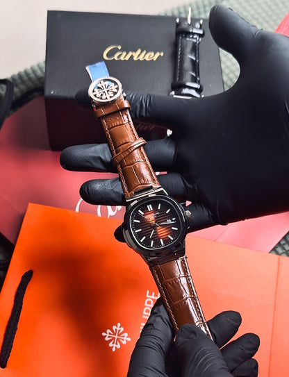 Patel philippe leather strap | wood brown