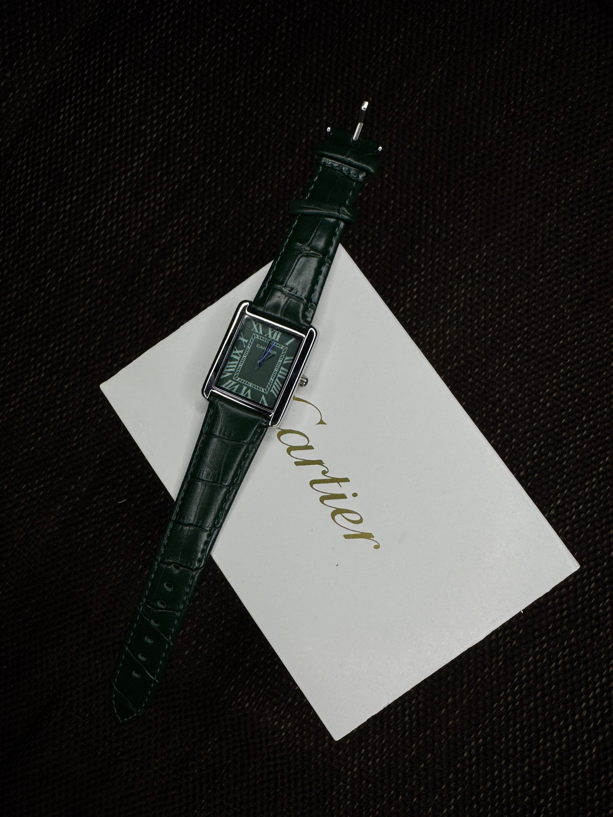 Cartier tank | leather green roman dial