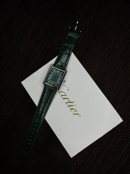 Cartier tank | leather green roman dial