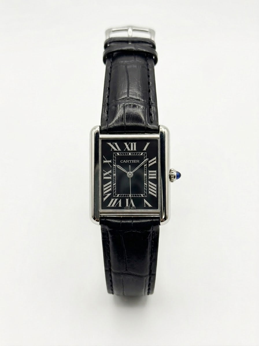 Cartier tank | leather black roman dial