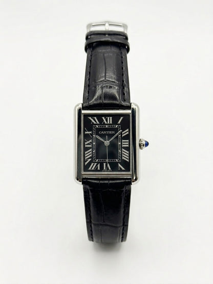 Cartier tank | leather black roman dial