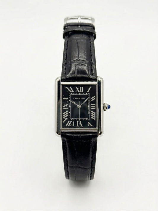 Cartier tank | leather black roman dial